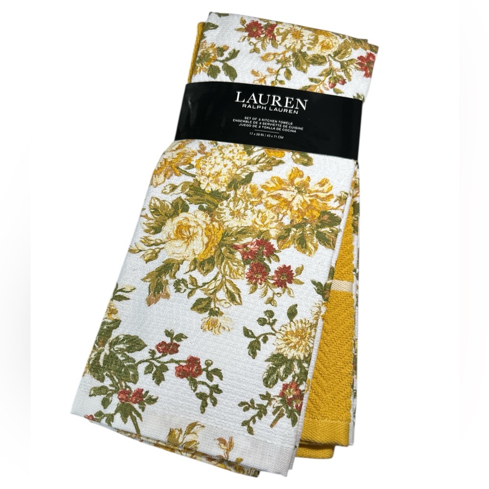NEW Lauren Ralph Lauren QUILTED ROSE GOLD Kitchen Towel Set/3